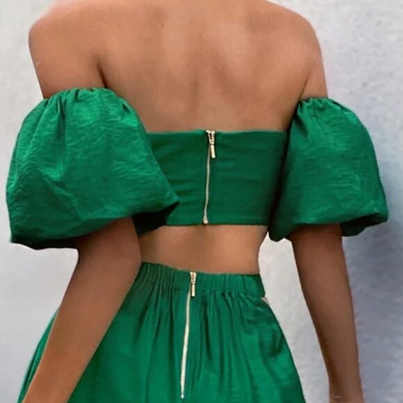 Seven Wonders Jolie Emerald Green Top Off Shoulder Puff Sleeve - Size XS - Picture 2 of 8
